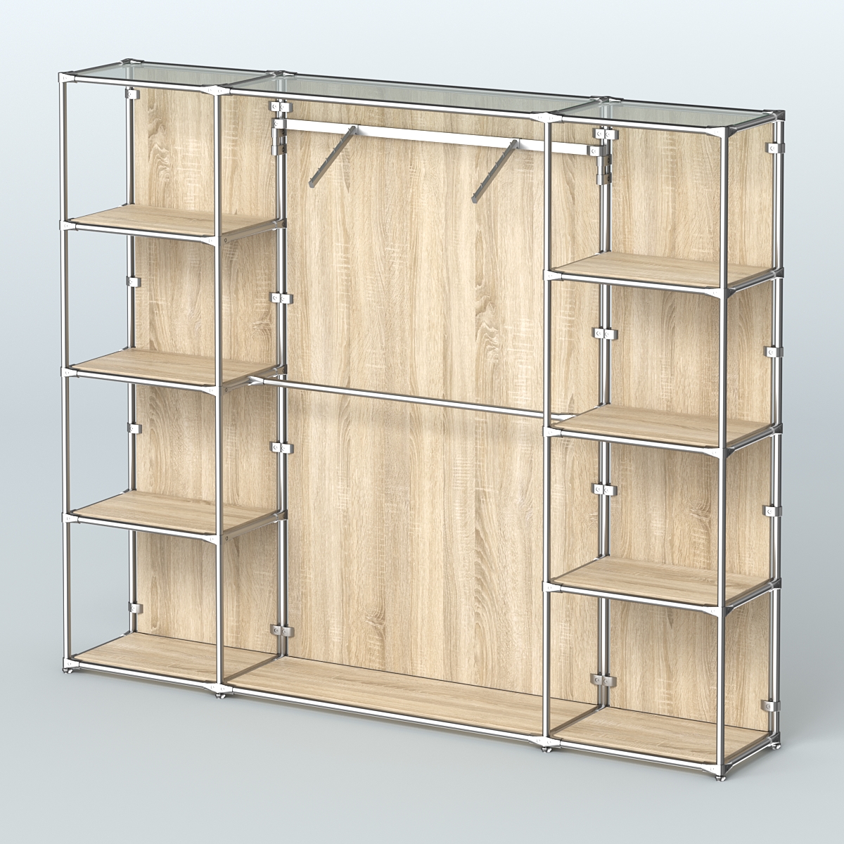 Торговая система ХРОМ (задняя стенка - ДСП) 2430 мм с полками ДСП и поручнями №11 Дуб Сонома