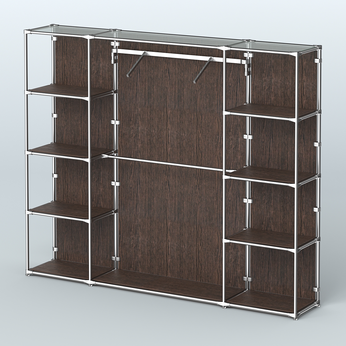 Торговая система ХРОМ (задняя стенка - ДСП) 2430 мм с полками ДСП и поручнями №11 Дуб Венге