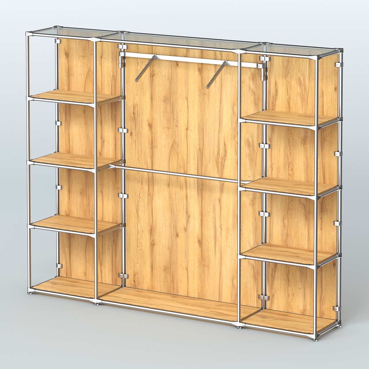 Торговая система ХРОМ (задняя стенка - ДСП) 2430 мм с полками ДСП и поручнями №11 Дуб Золотистый