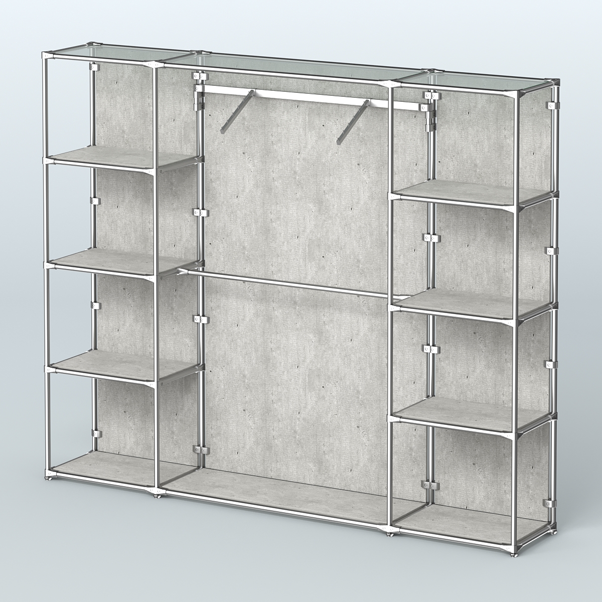 Торговая система ХРОМ (задняя стенка - ДСП) 2430 мм с полками ДСП и поручнями №11 Метрополитан Грей