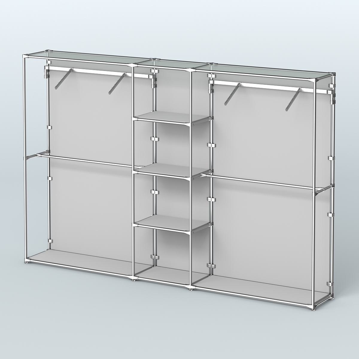 Торговая система ХРОМ (задняя стенка - ДСП) 3030 мм с полками ДСП и поручнями №12 Серый