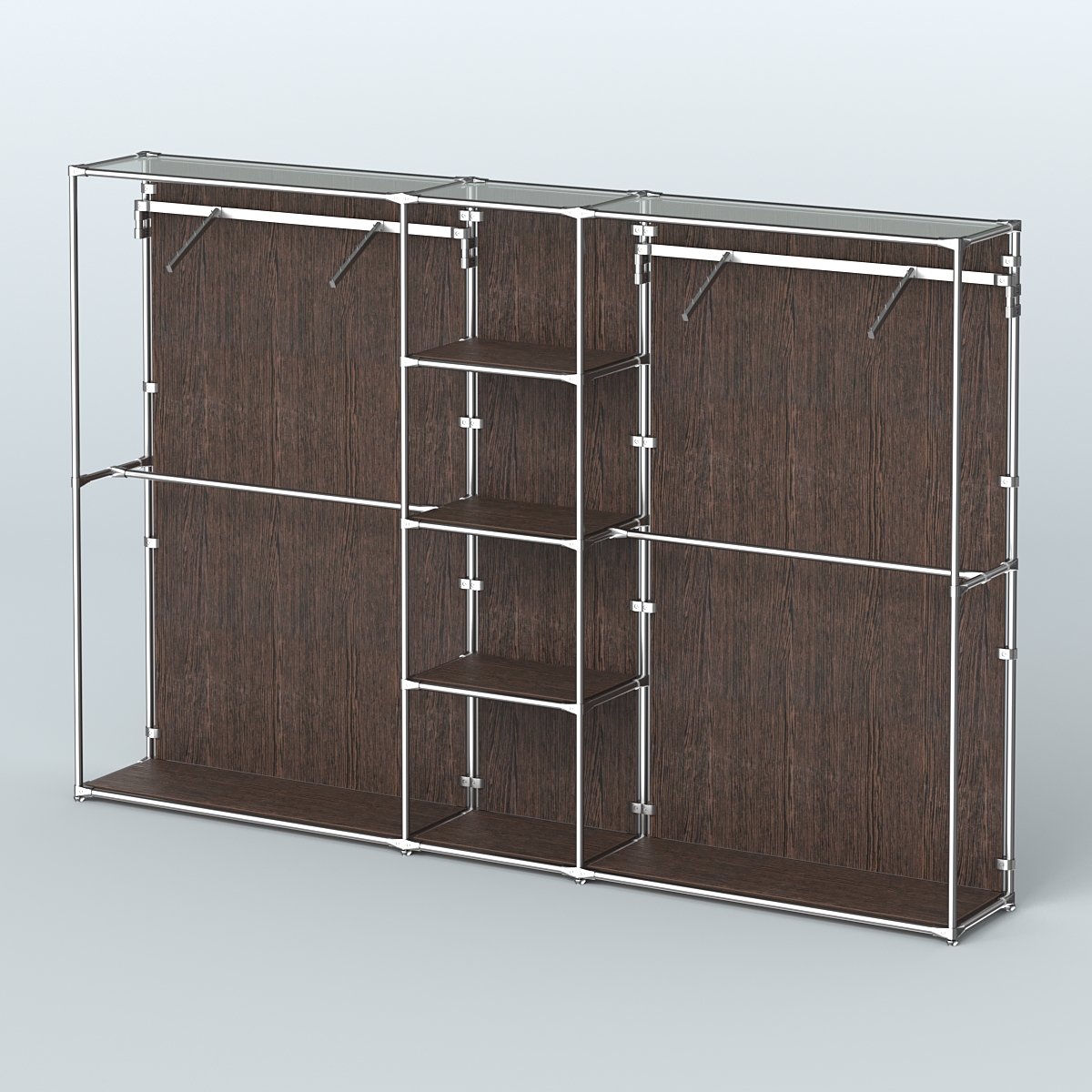 Торговая система ХРОМ (задняя стенка - ДСП) 3030 мм с полками ДСП и поручнями №12 Дуб Венге