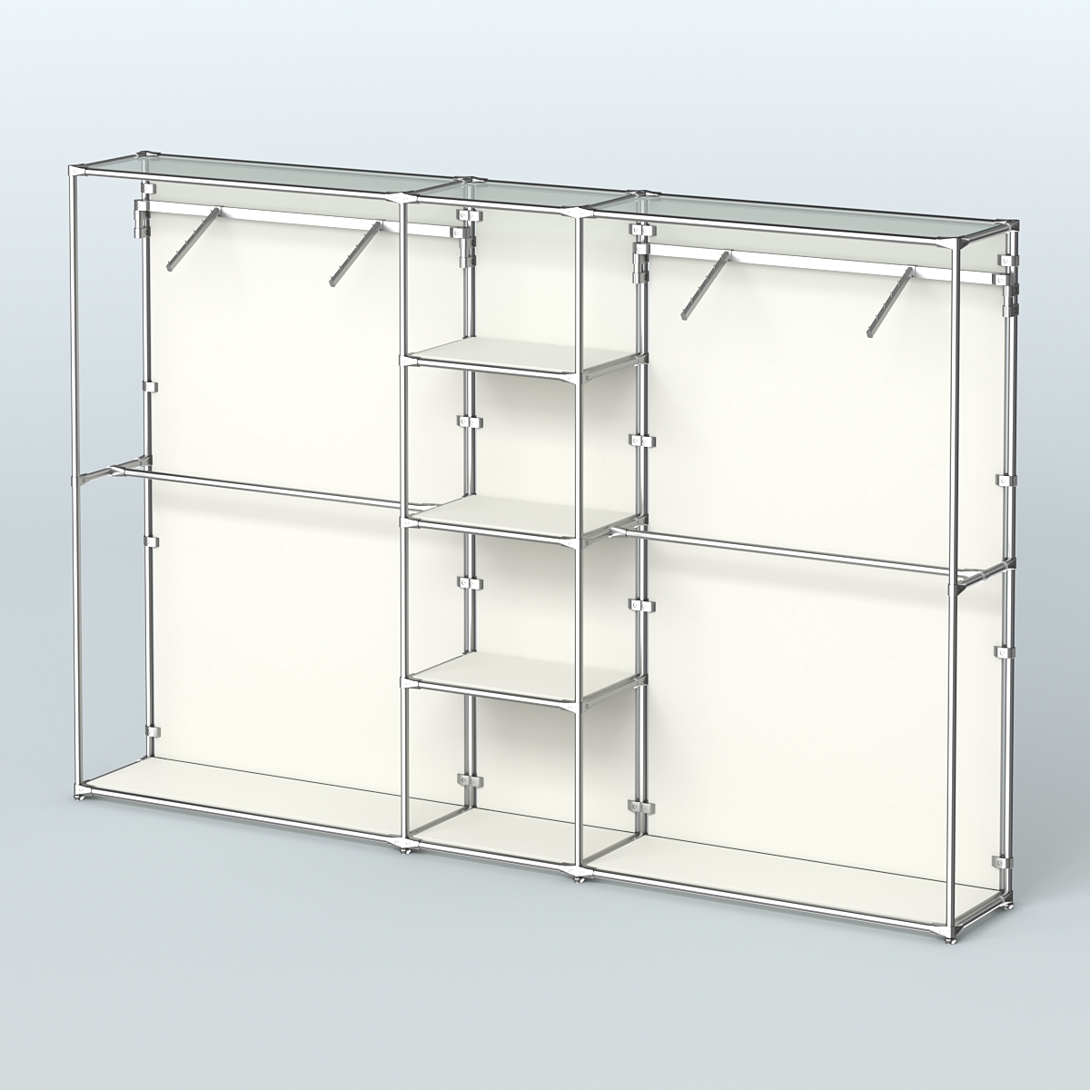 Торговая система ХРОМ (задняя стенка - ДСП) 3030 мм с полками ДСП и поручнями №12 Белый