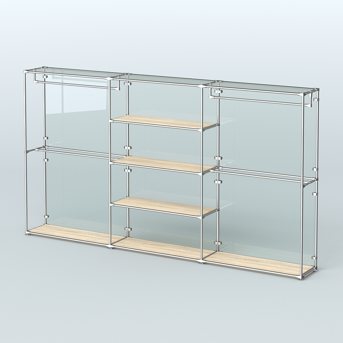 Торговая система ХРОМ (задняя стенка - стекло) 3600 мм с полками ДСП и поручнями №2 Дуб Сонома