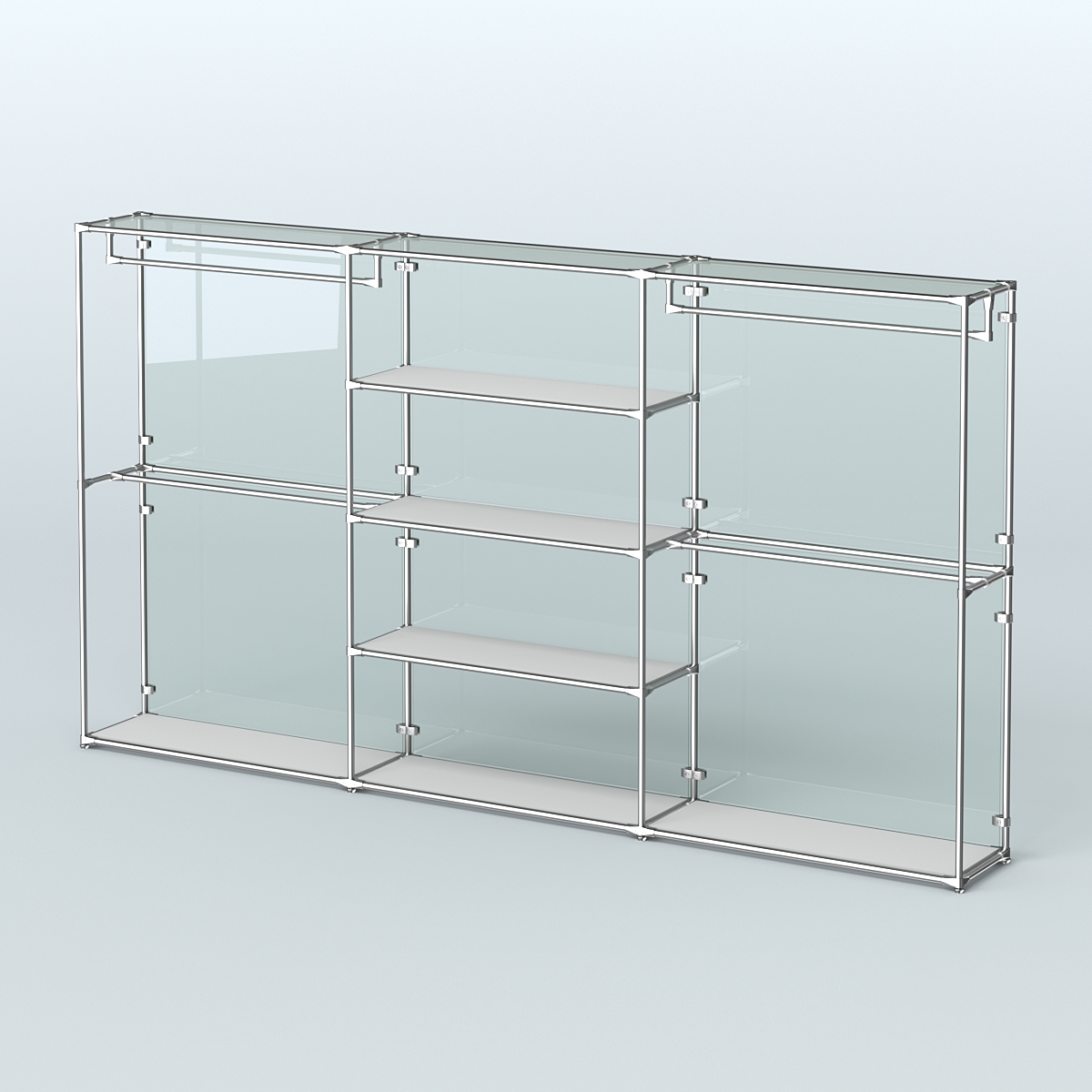 Торговая система ХРОМ (задняя стенка - стекло) 3600 мм с полками ДСП и поручнями №2 Серый