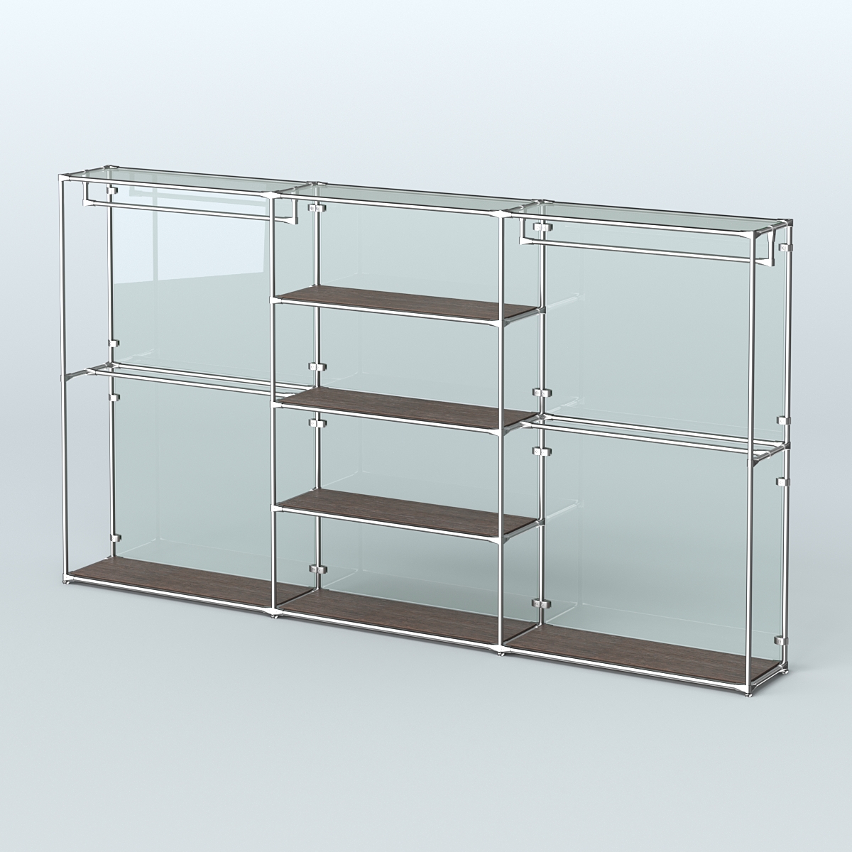 Торговая система ХРОМ (задняя стенка - стекло) 3600 мм с полками ДСП и поручнями №2 Дуб Венге