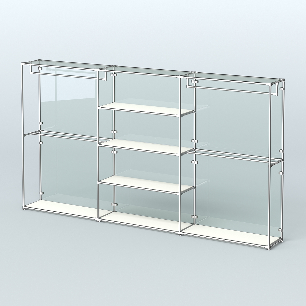 Торговая система ХРОМ (задняя стенка - стекло) 3600 мм с полками ДСП и поручнями №2 Белый