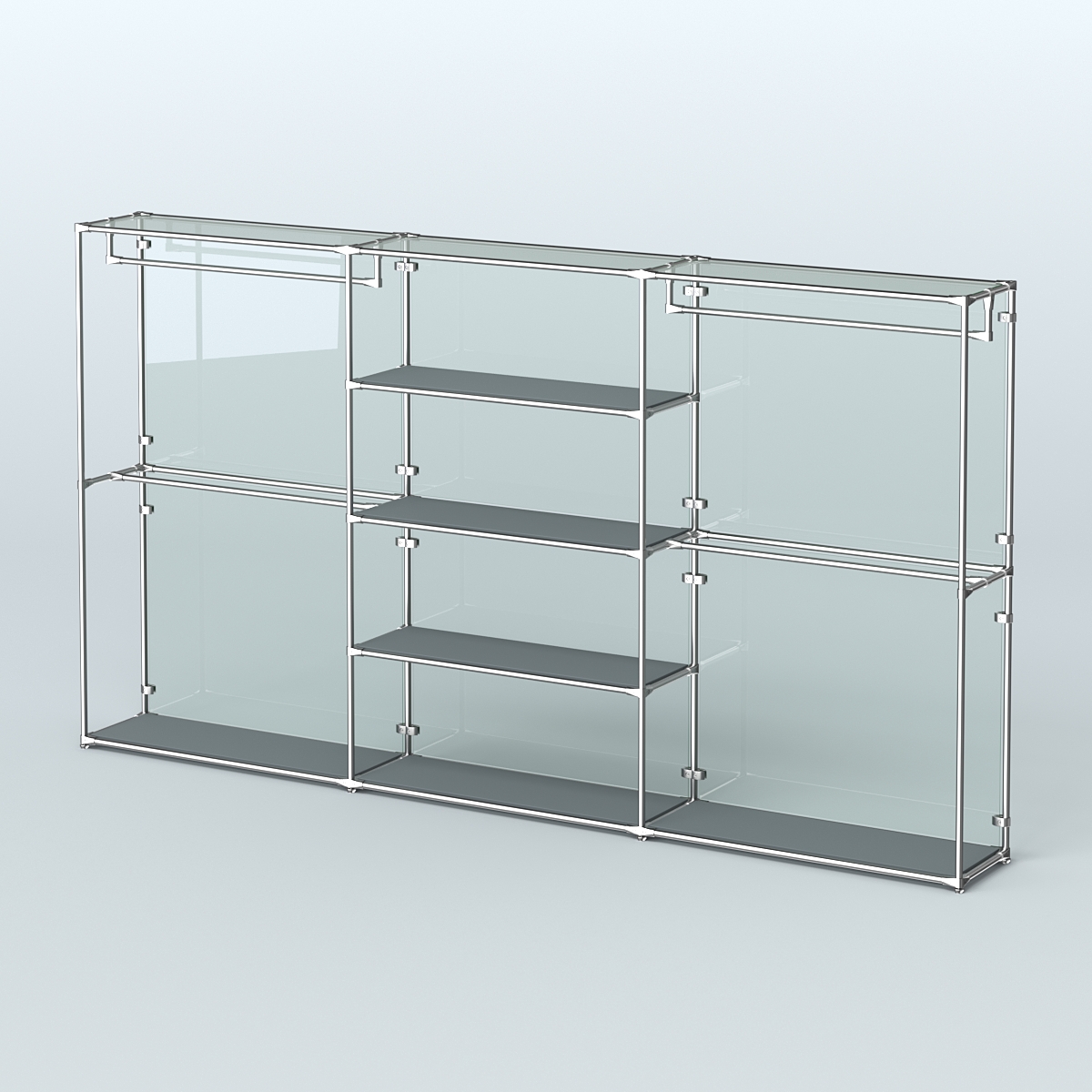 Торговая система ХРОМ (задняя стенка - стекло) 3600 мм с полками ДСП и поручнями №2 Темно-Серый