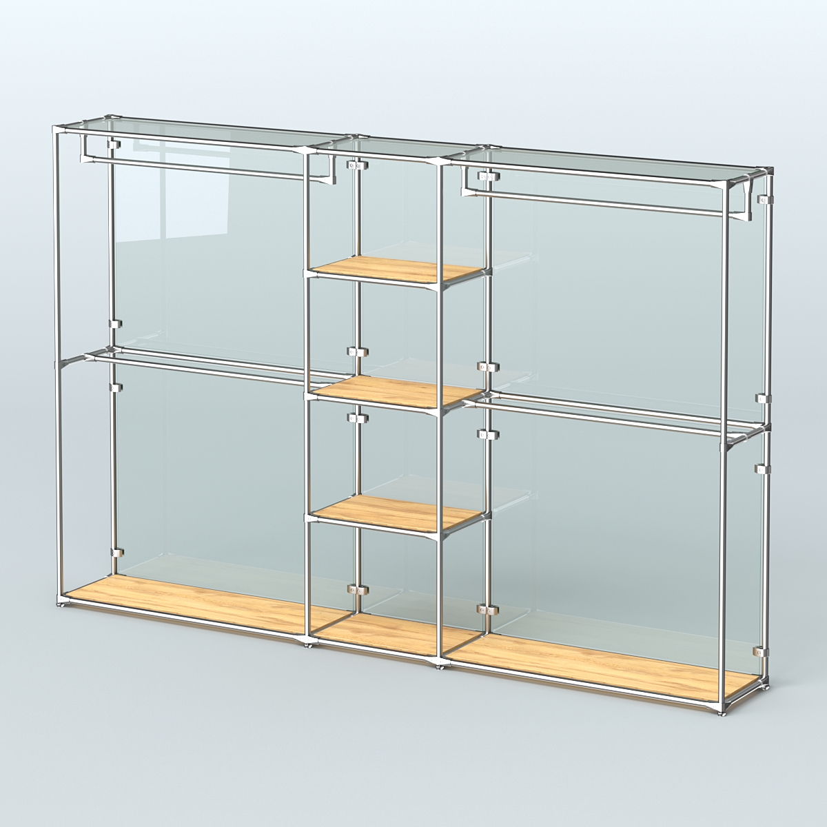 Торговая система ХРОМ (задняя стенка - стекло) 3030 мм с полками ДСП и поручнями №4 Дуб Золотистый