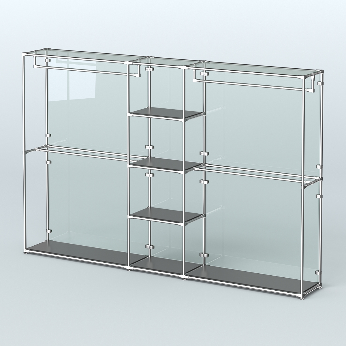 Торговая система ХРОМ (задняя стенка - стекло) 3030 мм с полками ДСП и поручнями №4 Черный