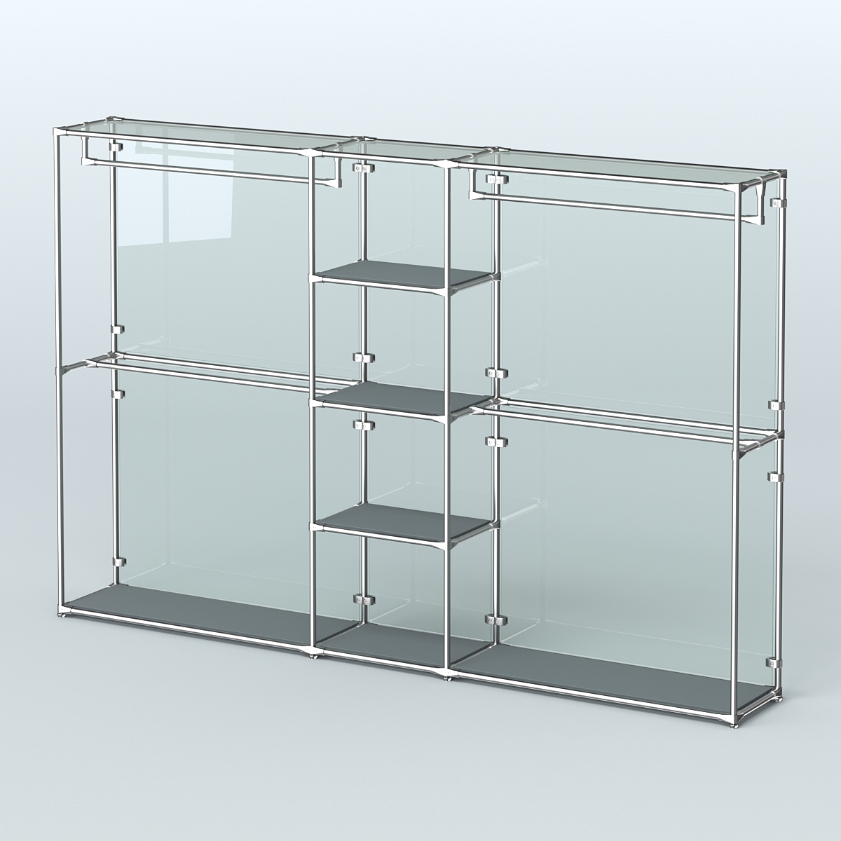 Торговая система ХРОМ (задняя стенка - стекло) 3030 мм с полками ДСП и поручнями №4 Темно-Серый