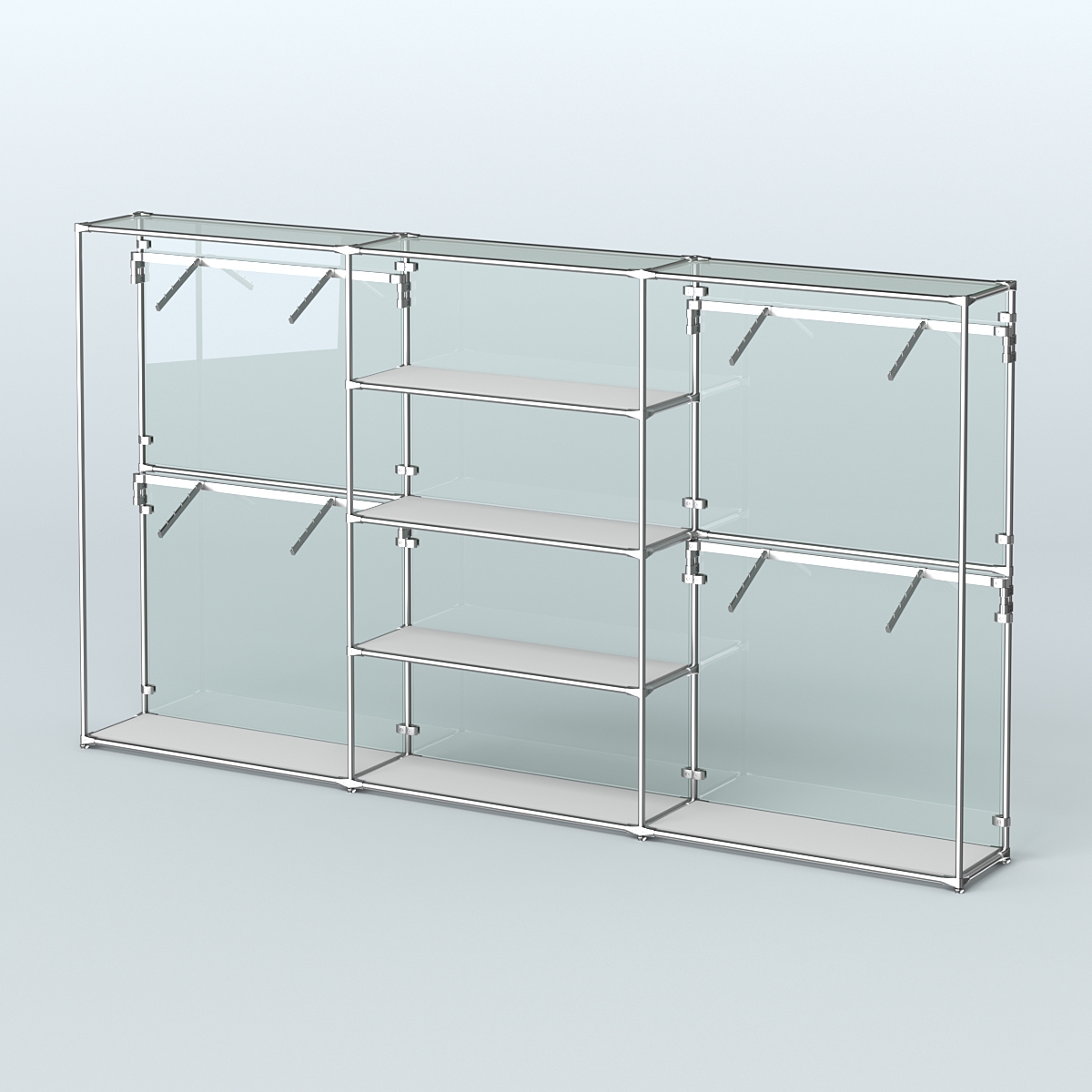 Торговая система ХРОМ (задняя стенка - стекло) 3600 мм с полками ДСП и поручнями №5 Серый