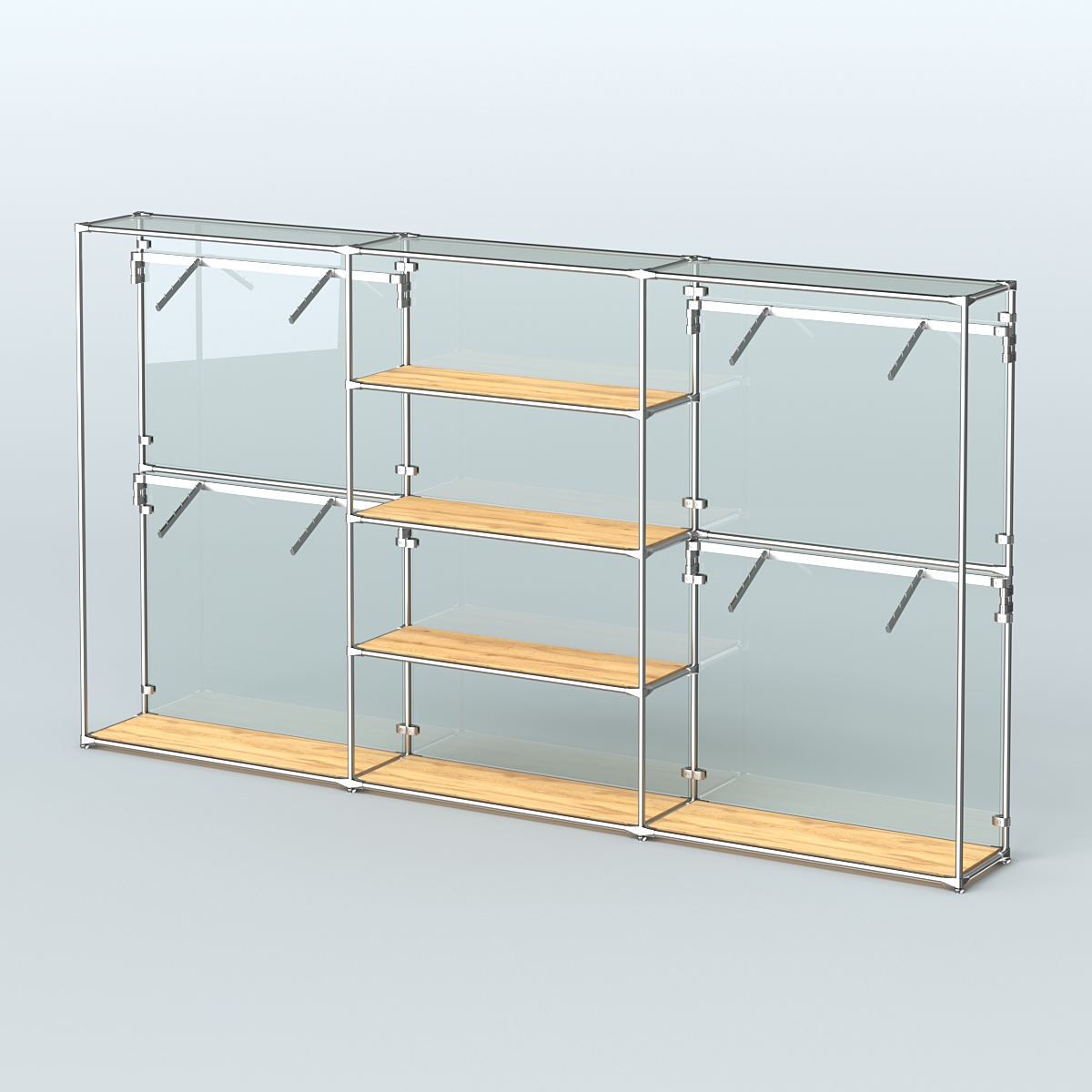 Торговая система ХРОМ (задняя стенка - стекло) 3600 мм с полками ДСП и поручнями №5 Дуб Золотистый