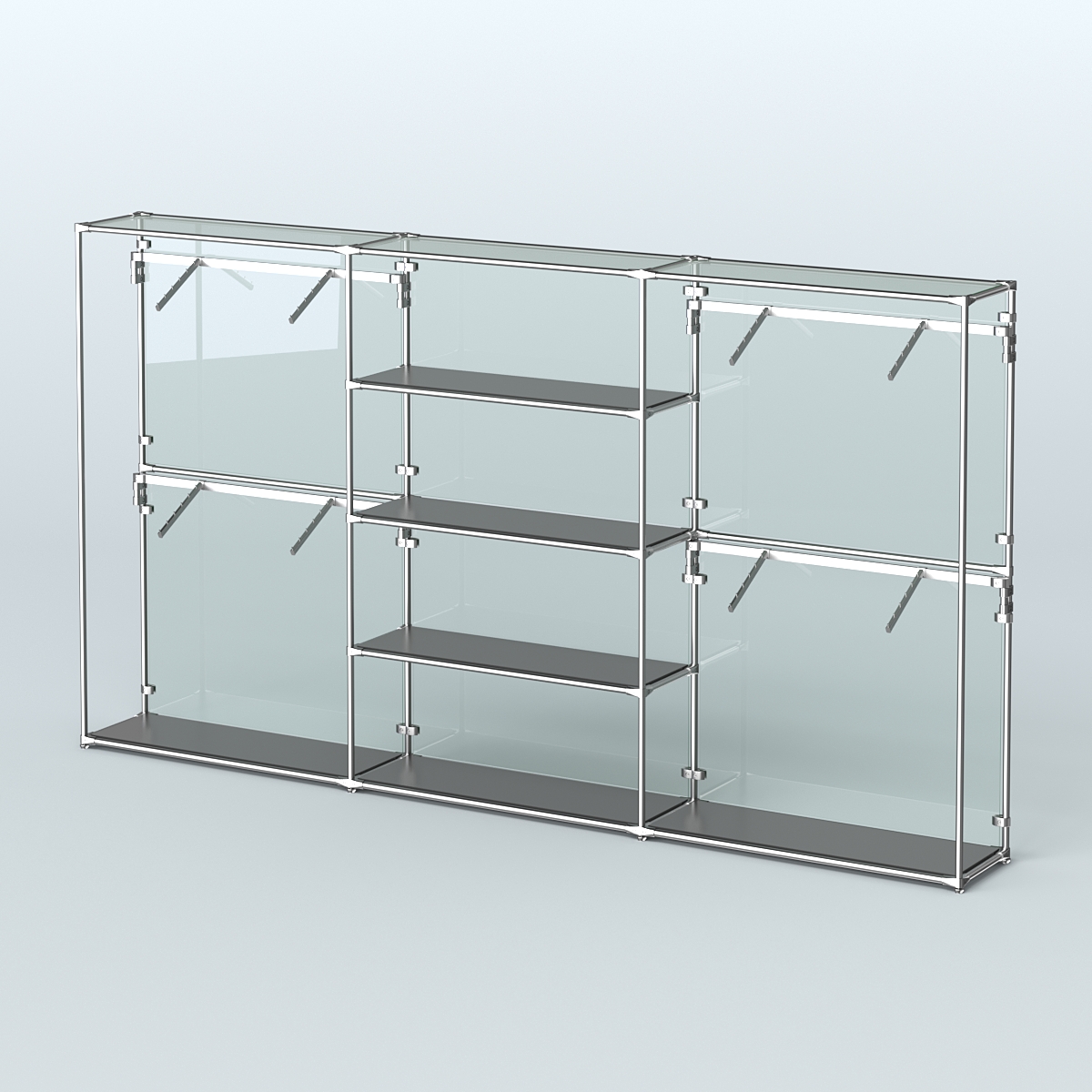 Торговая система ХРОМ (задняя стенка - стекло) 3600 мм с полками ДСП и поручнями №5 Черный