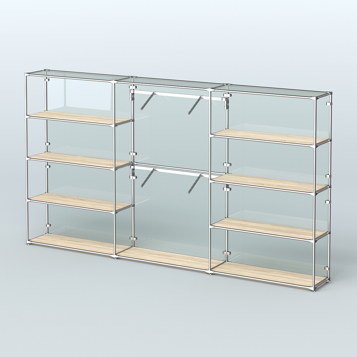 Торговая система ХРОМ (задняя стенка - стекло) 3600 мм с полками ДСП и поручнями №6 Дуб Сонома