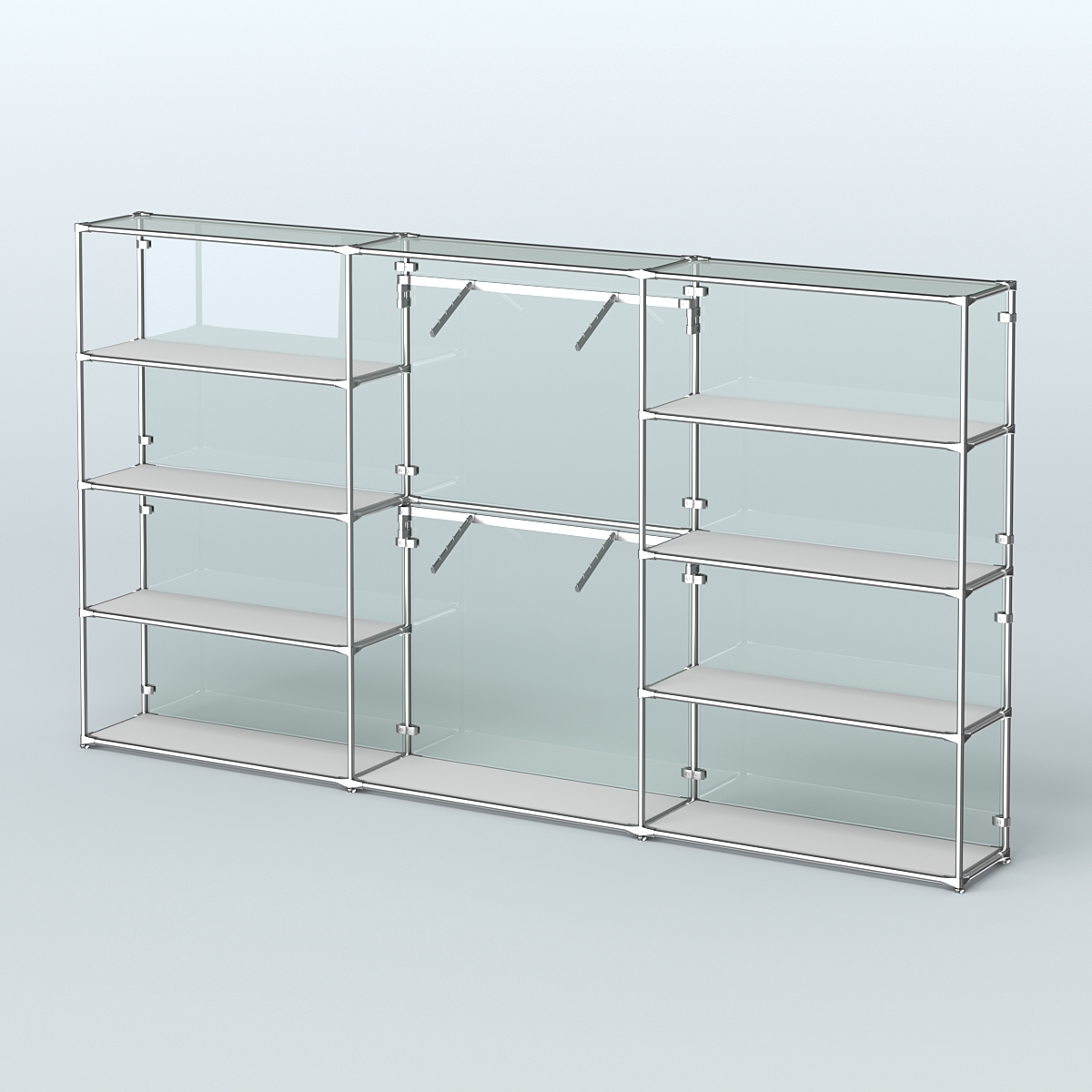 Торговая система ХРОМ (задняя стенка - стекло) 3600 мм с полками ДСП и поручнями №6 Серый