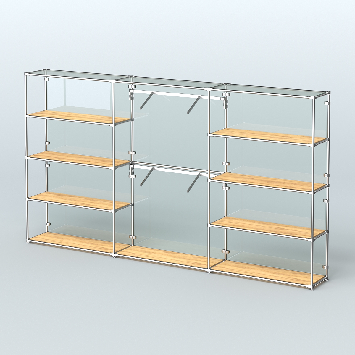 Торговая система ХРОМ (задняя стенка - стекло) 3600 мм с полками ДСП и поручнями №6 Дуб Золотистый