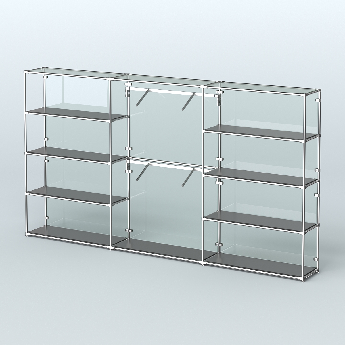 Торговая система ХРОМ (задняя стенка - стекло) 3600 мм с полками ДСП и поручнями №6 Черный