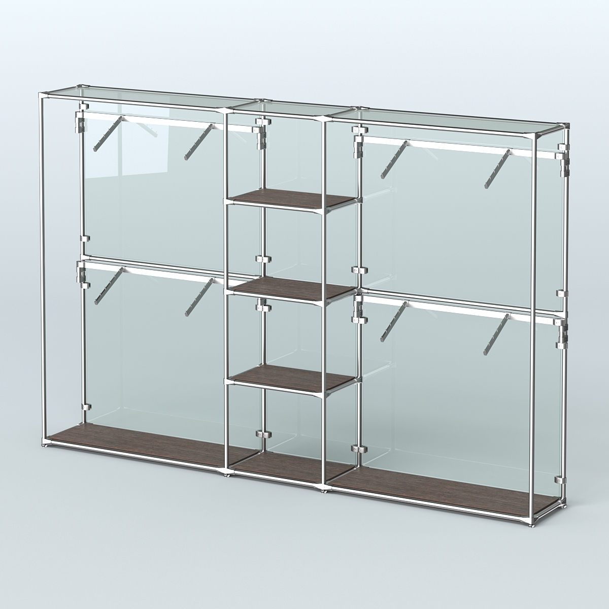 Торговая система ХРОМ (задняя стенка - стекло) 3030 мм с полками ДСП и поручнями №8 Дуб Венге