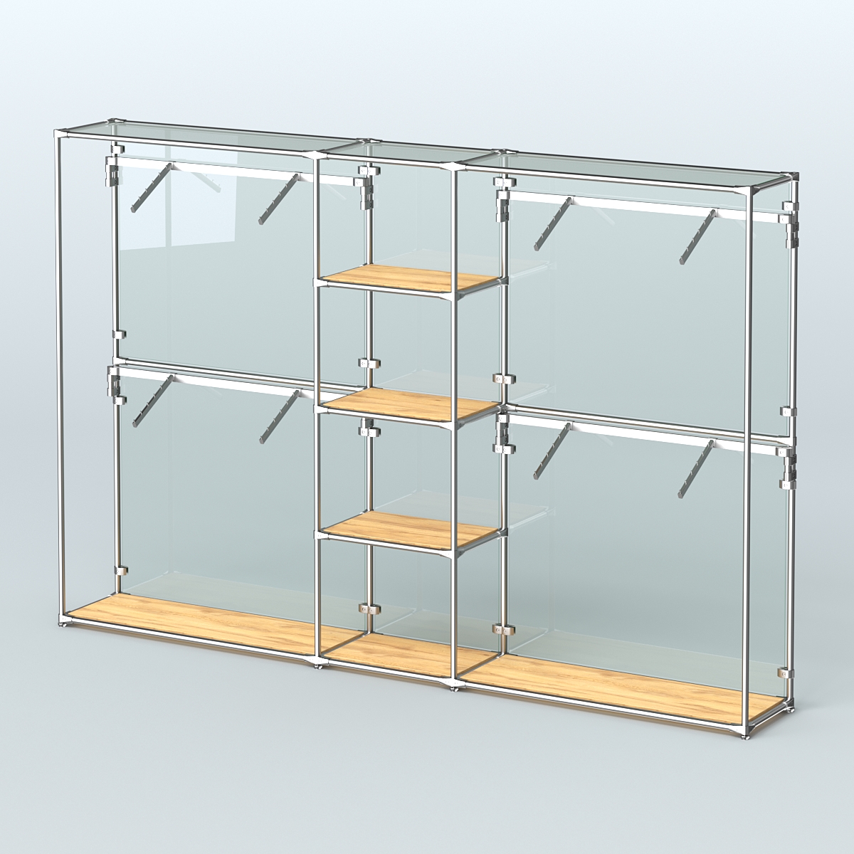 Торговая система ХРОМ (задняя стенка - стекло) 3030 мм с полками ДСП и поручнями №8 Дуб Золотистый