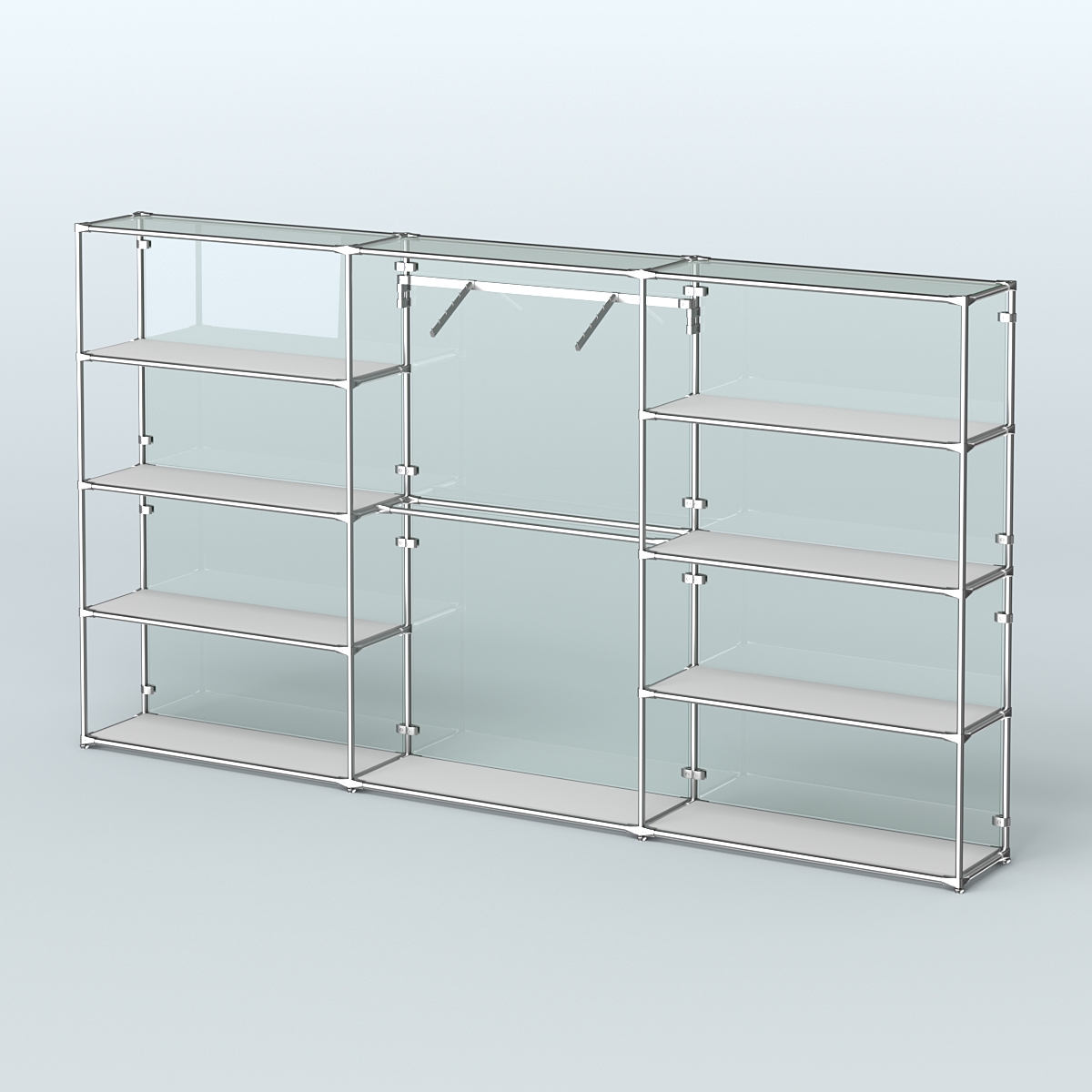 Торговая система ХРОМ (задняя стенка - стекло) 3600 мм с полками ДСП и поручнями №9 Серый