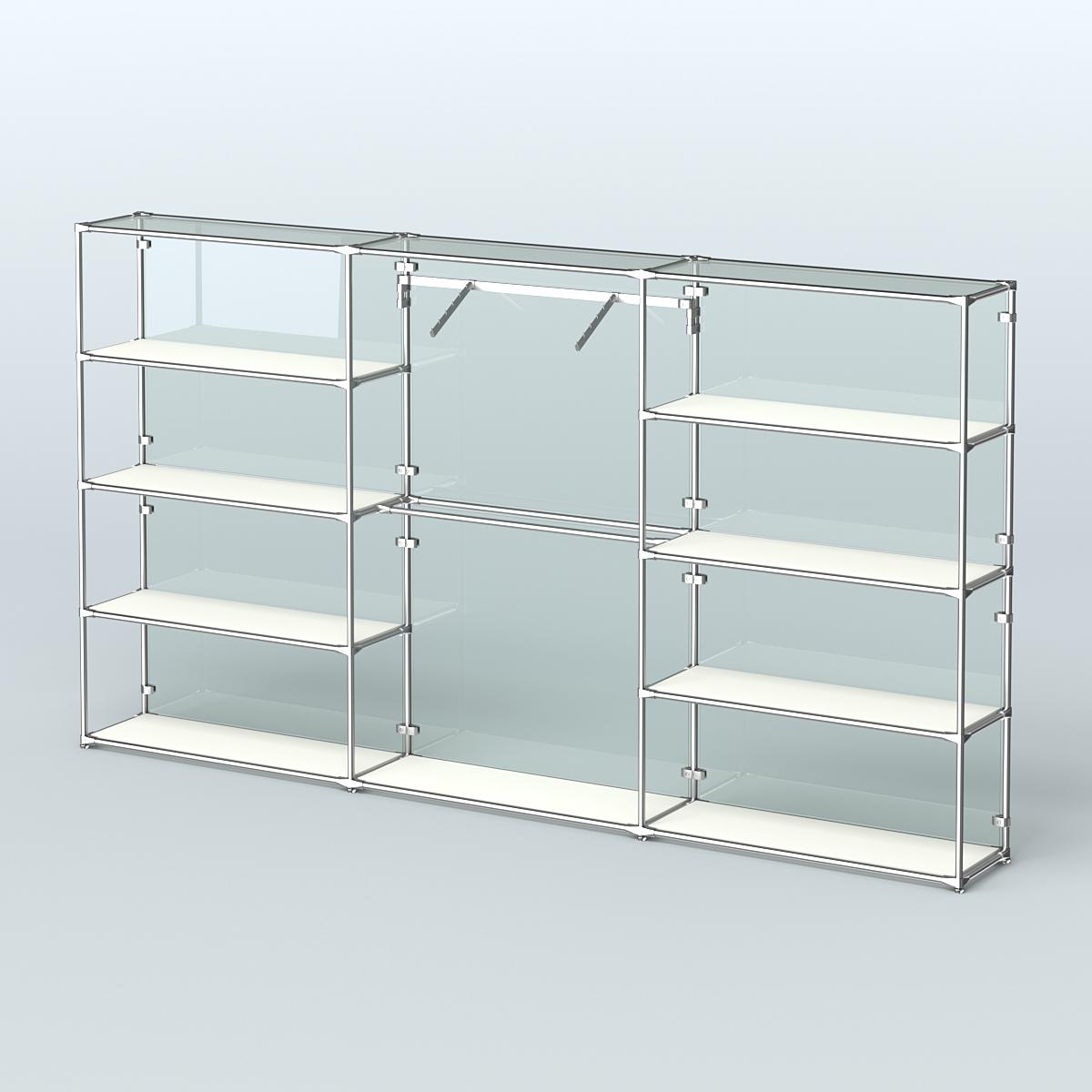 Торговая система ХРОМ (задняя стенка - стекло) 3600 мм с полками ДСП и поручнями №9 Белый