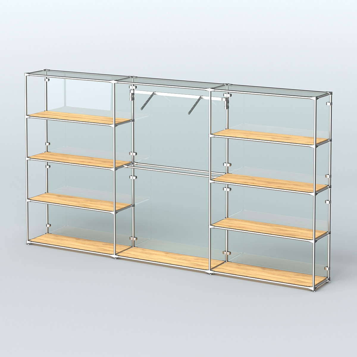 Торговая система ХРОМ (задняя стенка - стекло) 3600 мм с полками ДСП и поручнями №9 Дуб Золотистый