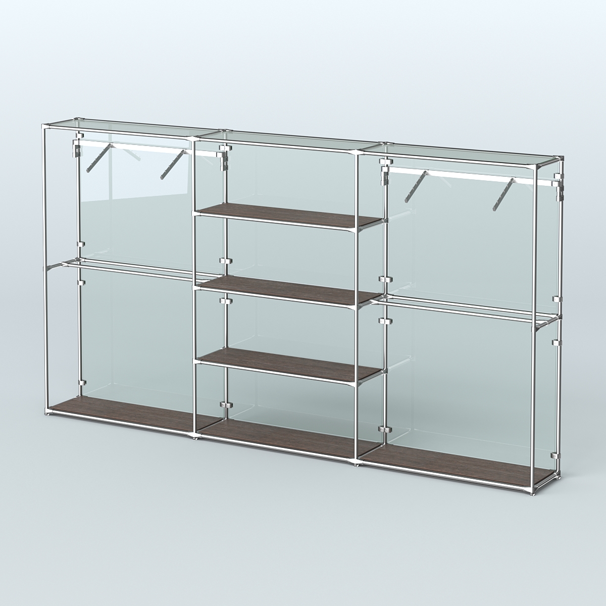 Торговая система ХРОМ (задняя стенка - стекло) 3600 мм с полками ДСП и поручнями №10 Дуб Венге