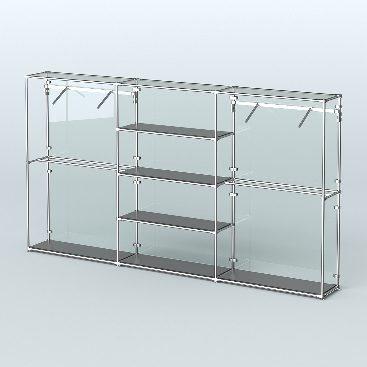 Торговая система ХРОМ (задняя стенка - стекло) 3600 мм с полками ДСП и поручнями №10 Черный