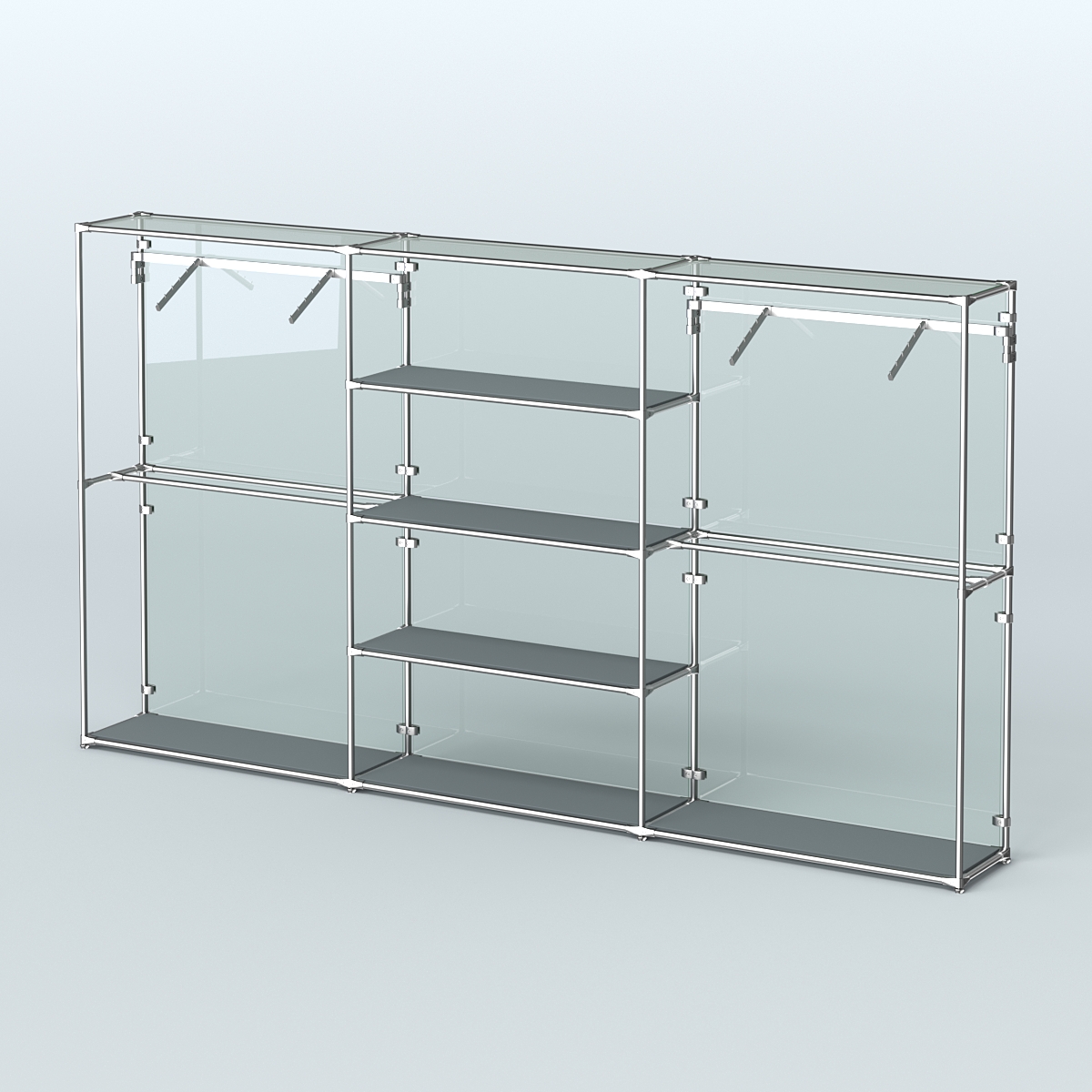 Торговая система ХРОМ (задняя стенка - стекло) 3600 мм с полками ДСП и поручнями №10 Темно-Серый