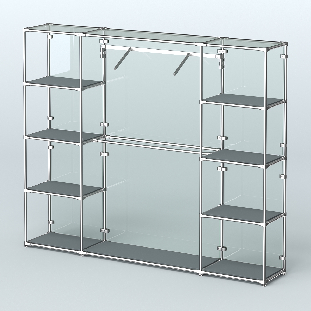Торговая система ХРОМ (задняя стенка - стекло) 2430 мм с полками ДСП и поручнями №11 Темно-Серый