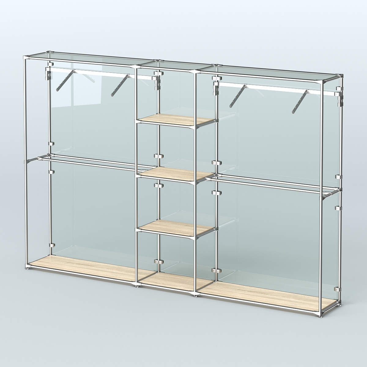 Торговая система ХРОМ (задняя стенка - стекло) 3030 мм с полками ДСП и поручнями №12 Дуб Сонома