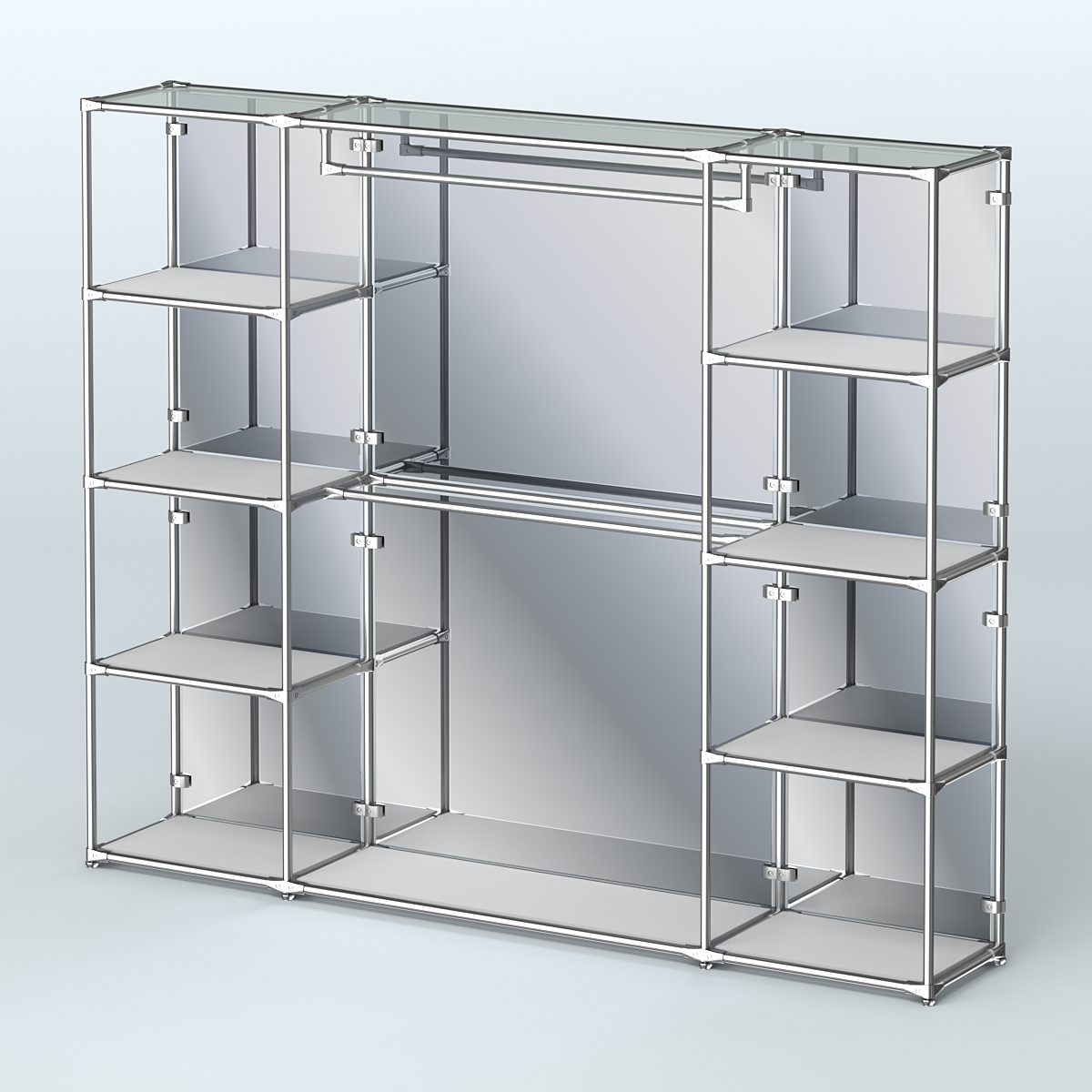 Торговая система ХРОМ (задняя стенка - зеркало) 2430 мм с полками ДСП и поручнями №3 Серый