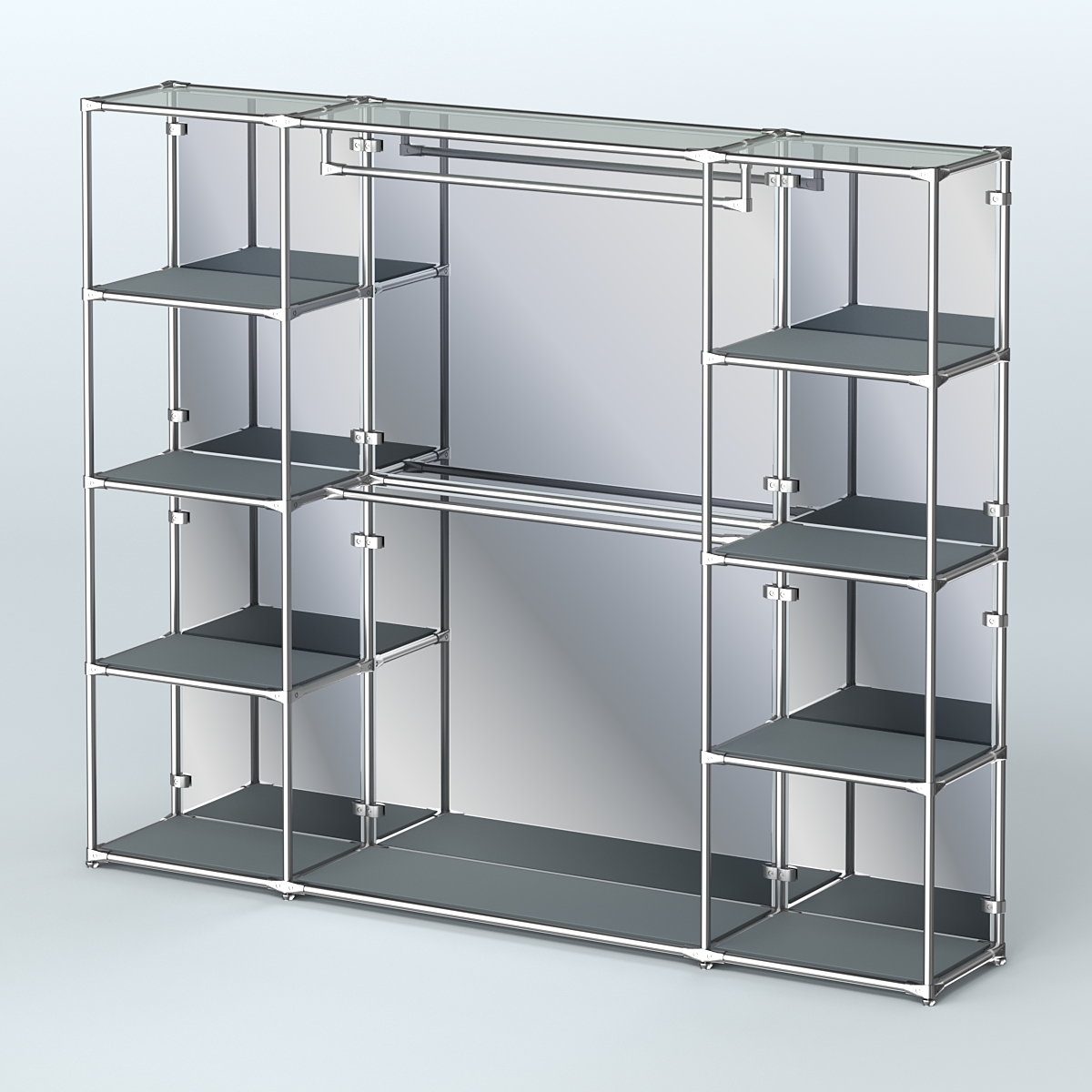 Торговая система ХРОМ (задняя стенка - зеркало) 2430 мм с полками ДСП и поручнями №3 Темно-Серый