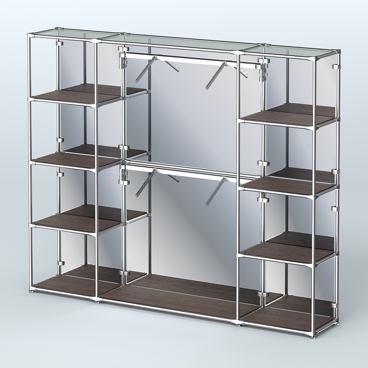 Торговая система ХРОМ (задняя стенка - зеркало) 2430 мм с полками ДСП и поручнями №7 Дуб Венге