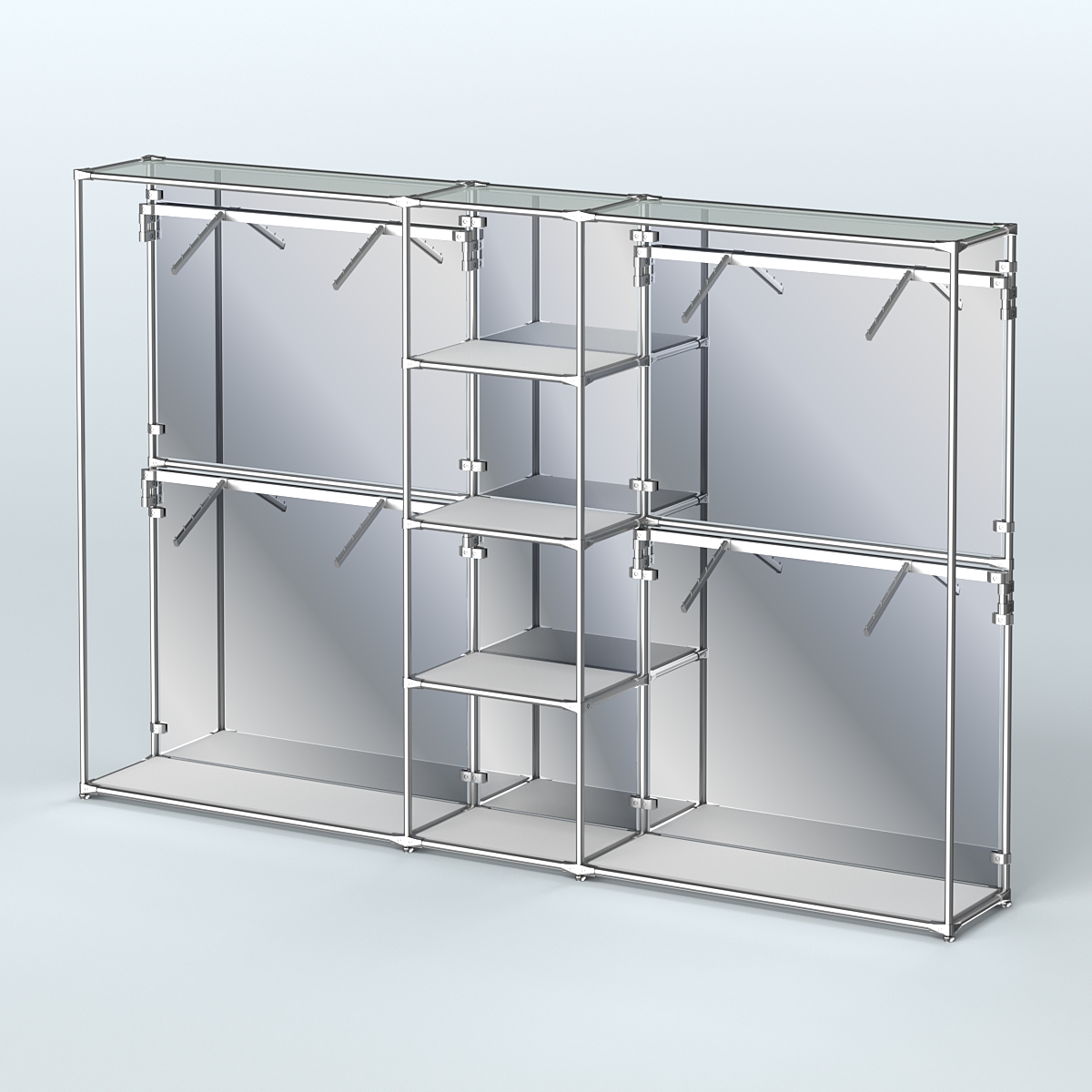 Торговая система ХРОМ (задняя стенка - зеркало) 3030 мм с полками ДСП и поручнями №8 Серый