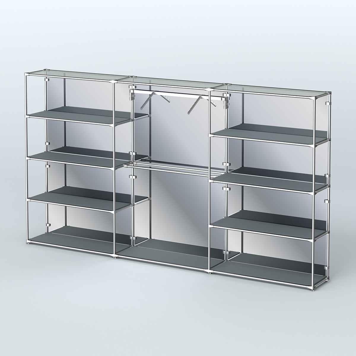 Торговая система ХРОМ (задняя стенка - зеркало) 3600 мм с полками ДСП и поручнями №9 Темно-Серый