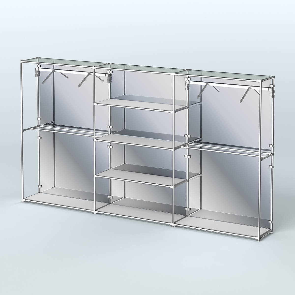 Торговая система ХРОМ (задняя стенка - зеркало) 3600 мм с полками ДСП и поручнями №10 Серый