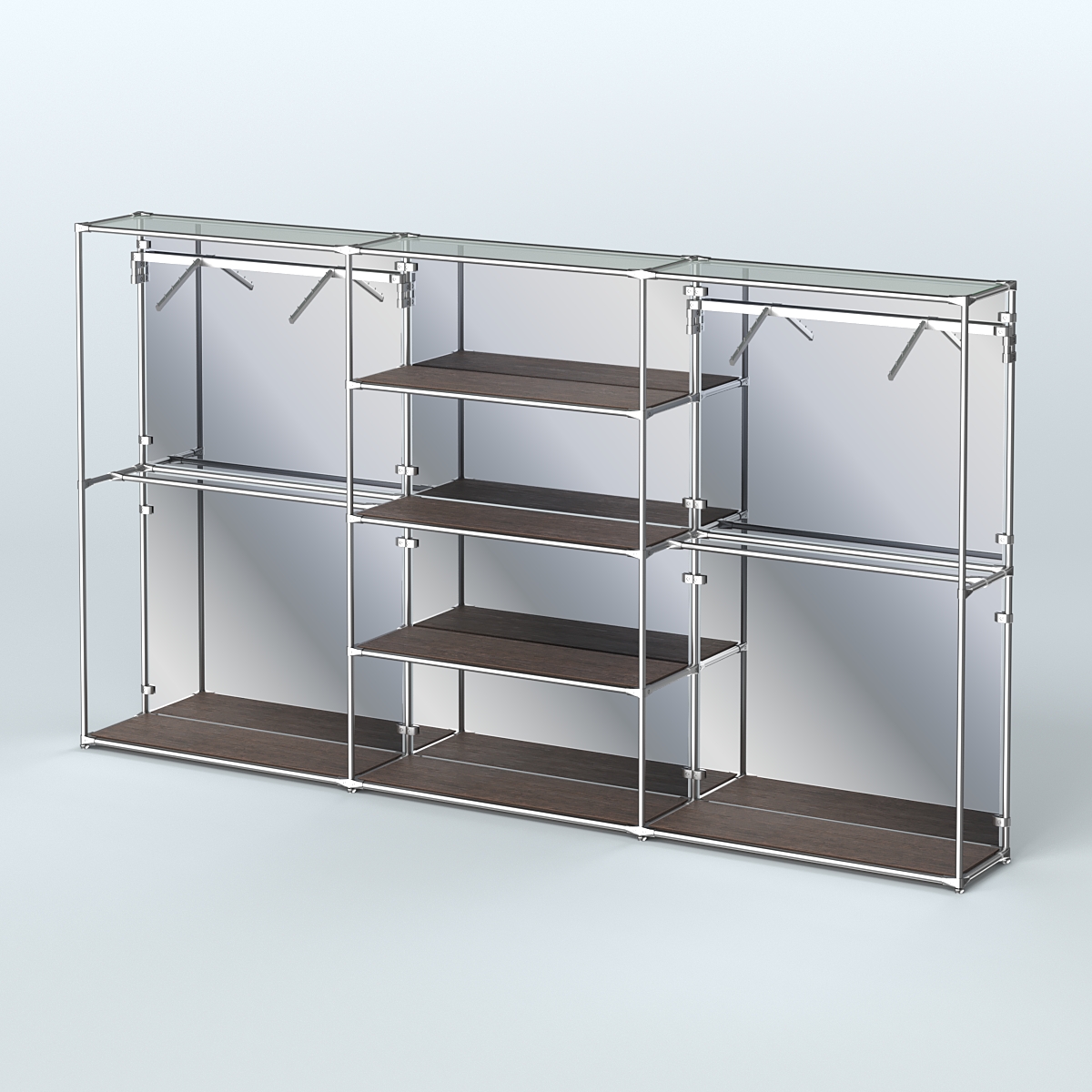 Торговая система ХРОМ (задняя стенка - зеркало) 3600 мм с полками ДСП и поручнями №10 Дуб Венге