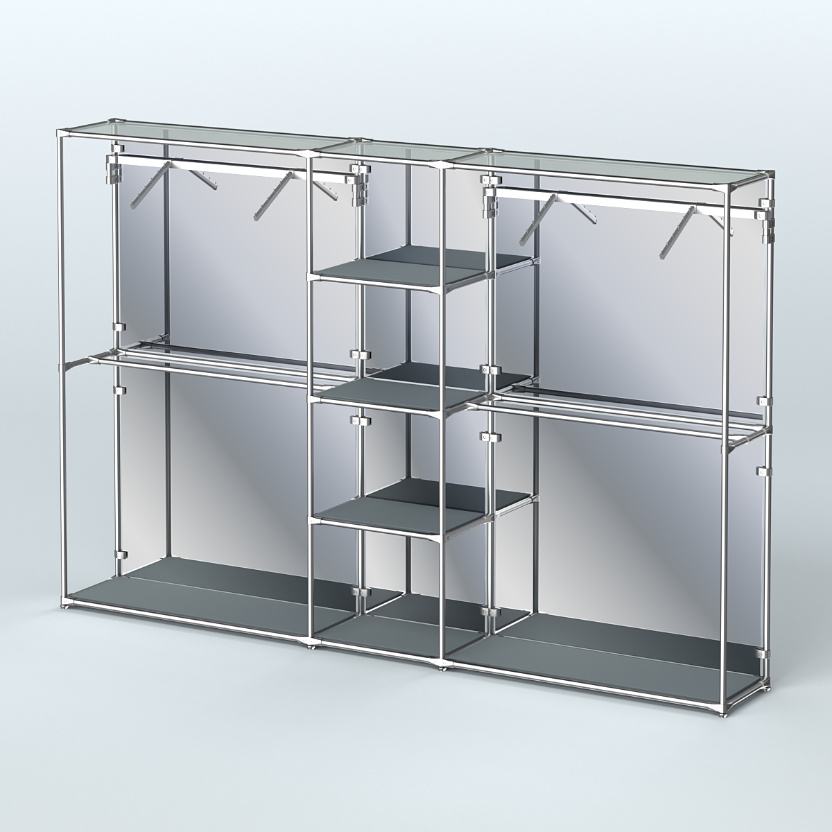 Торговая система ХРОМ (задняя стенка - зеркало) 3030 мм с полками ДСП и поручнями №12 Темно-Серый