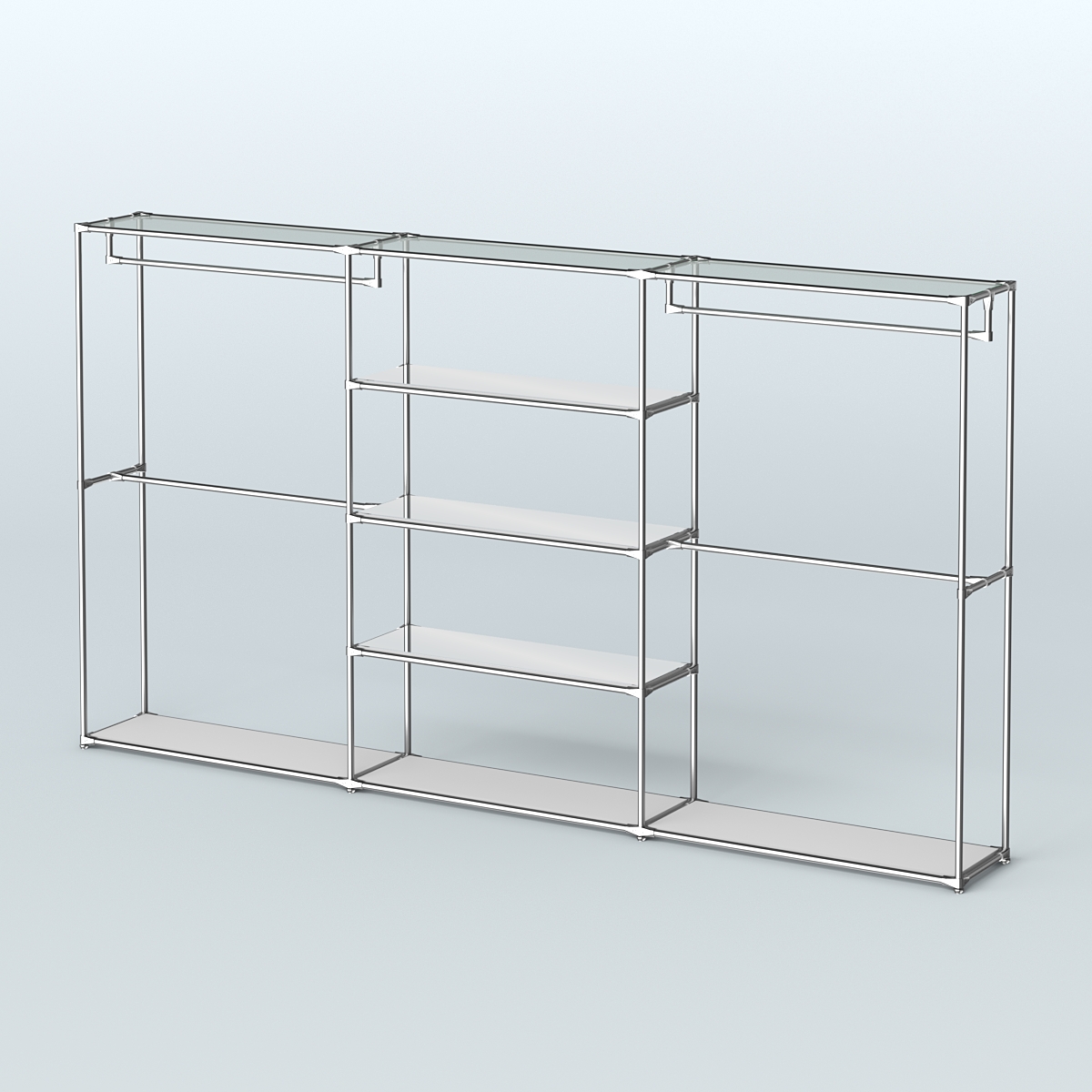 Торговая система ХРОМ без ДСП 3600 мм с зеркальными полками и поручнями №2 Серый