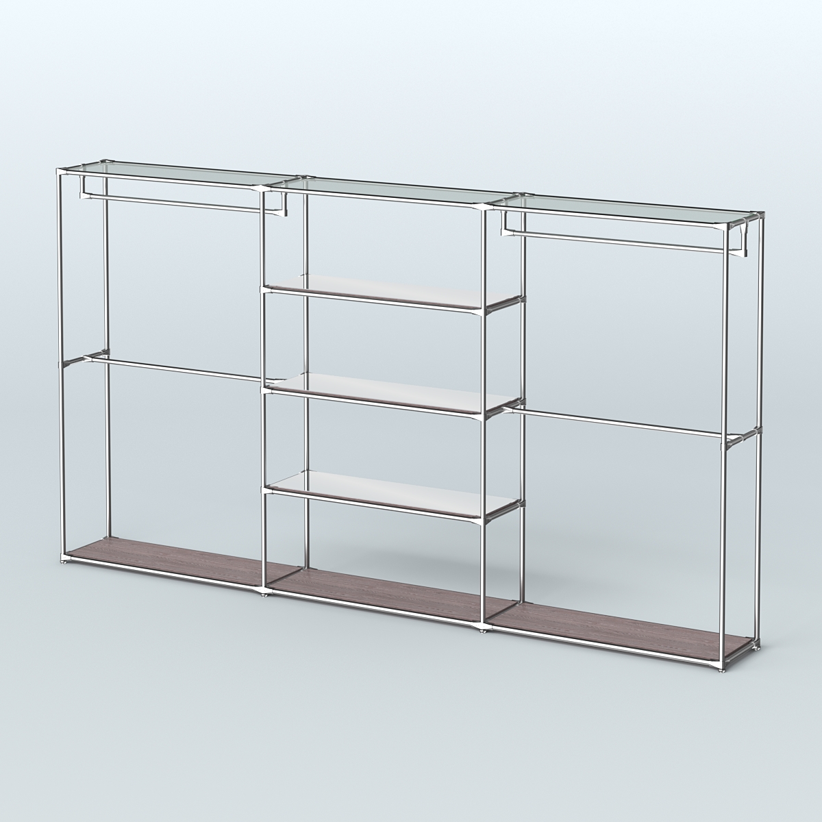 Торговая система ХРОМ без ДСП 3600 мм с зеркальными полками и поручнями №2 Ясень Анкор темный