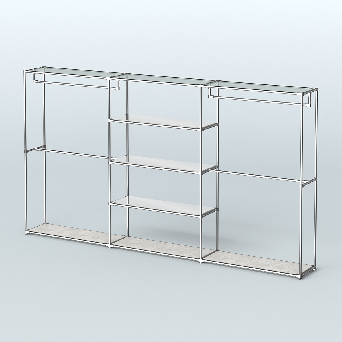 Торговая система ХРОМ без ДСП 3600 мм с зеркальными полками и поручнями №2 Метрополитан Грей