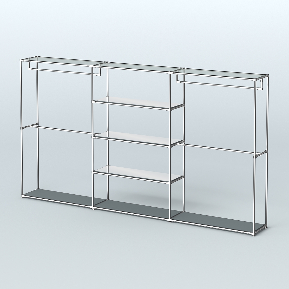 Торговая система ХРОМ без ДСП 3600 мм с зеркальными полками и поручнями №2 Темно-Серый