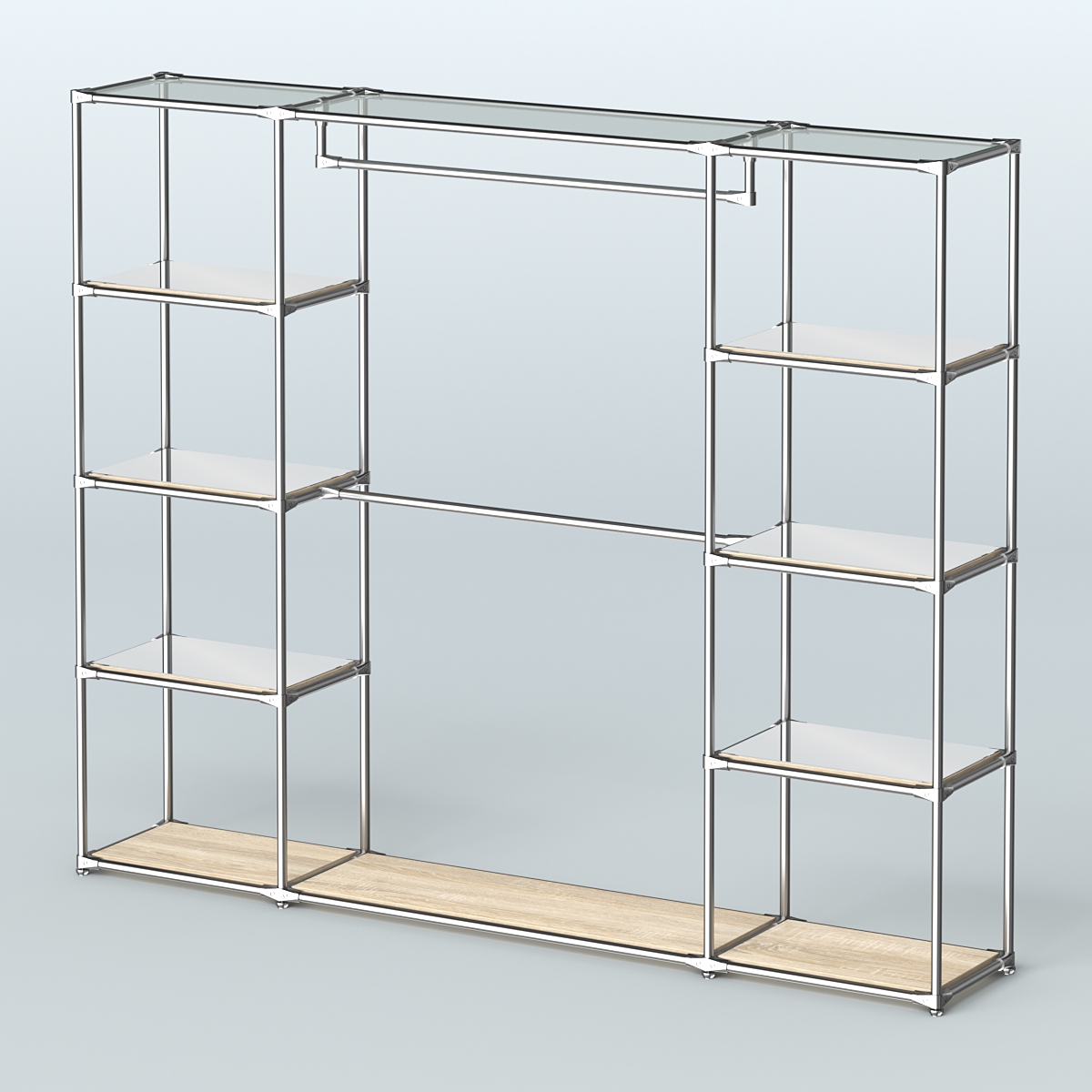 Торговая система ХРОМ без ДСП 2430 мм с зеркальными полками и поручнями №3 Дуб Сонома