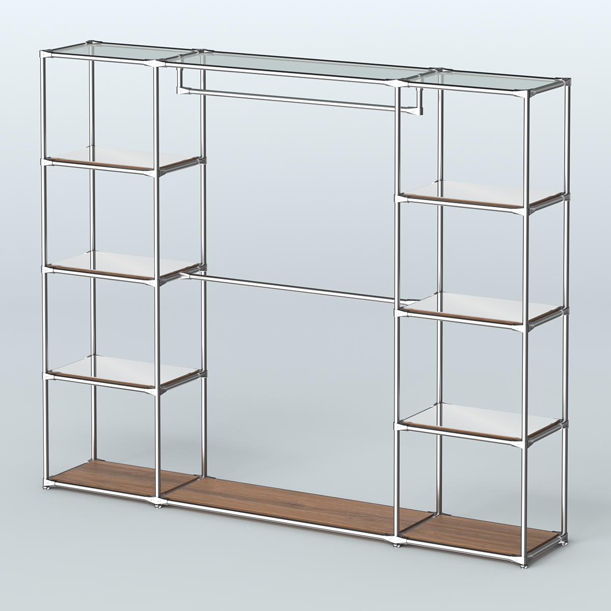 Торговая система ХРОМ без ДСП 2430 мм с зеркальными полками и поручнями №3 Орех