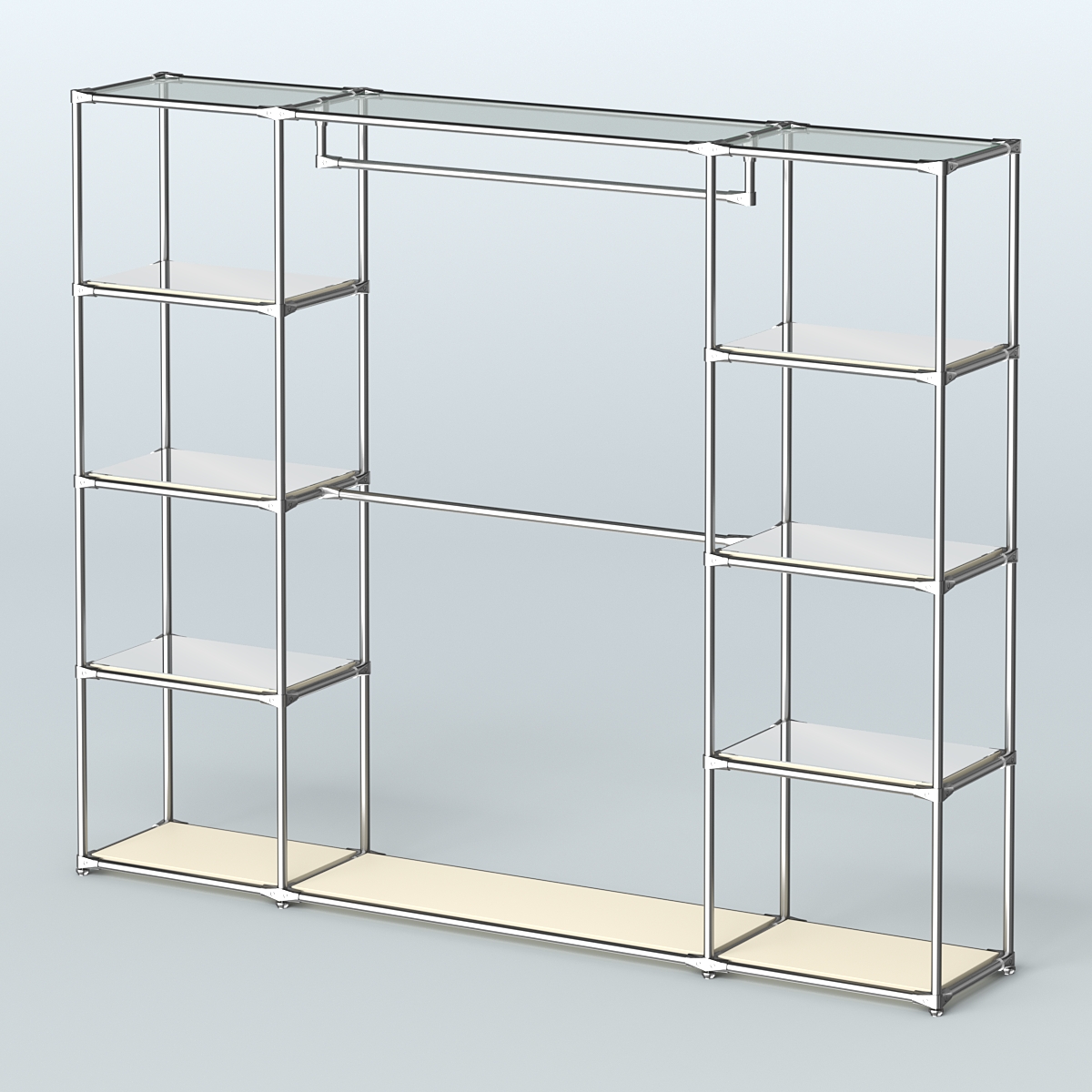 Торговая система ХРОМ без ДСП 2430 мм с зеркальными полками и поручнями №3 Крем Вайс