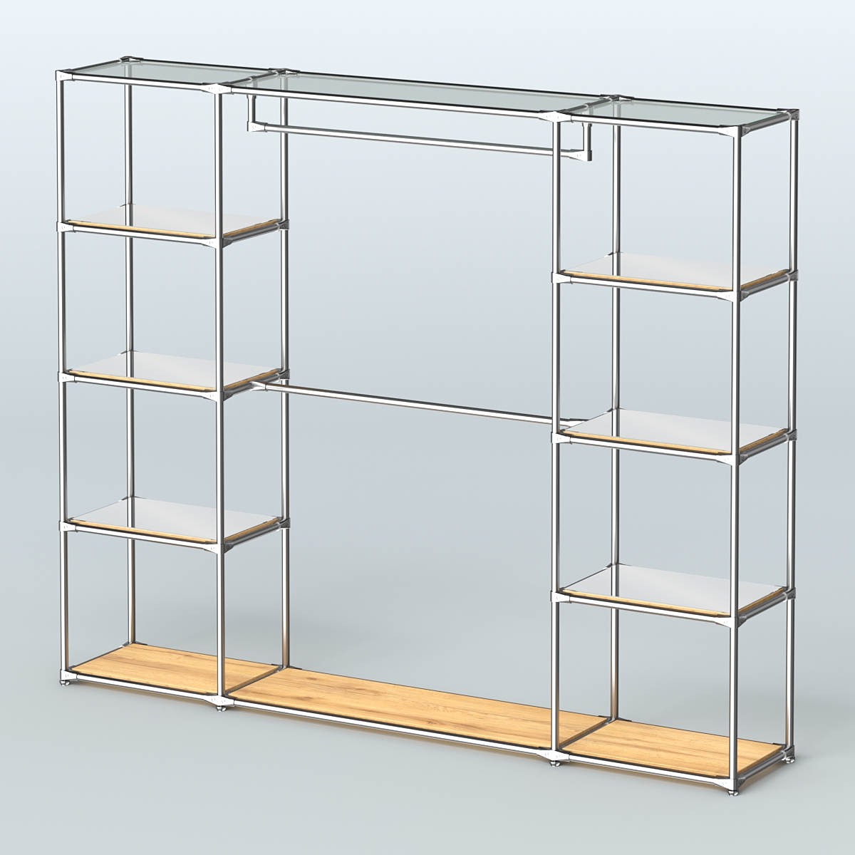 Торговая система ХРОМ без ДСП 2430 мм с зеркальными полками и поручнями №3 Дуб Золотистый