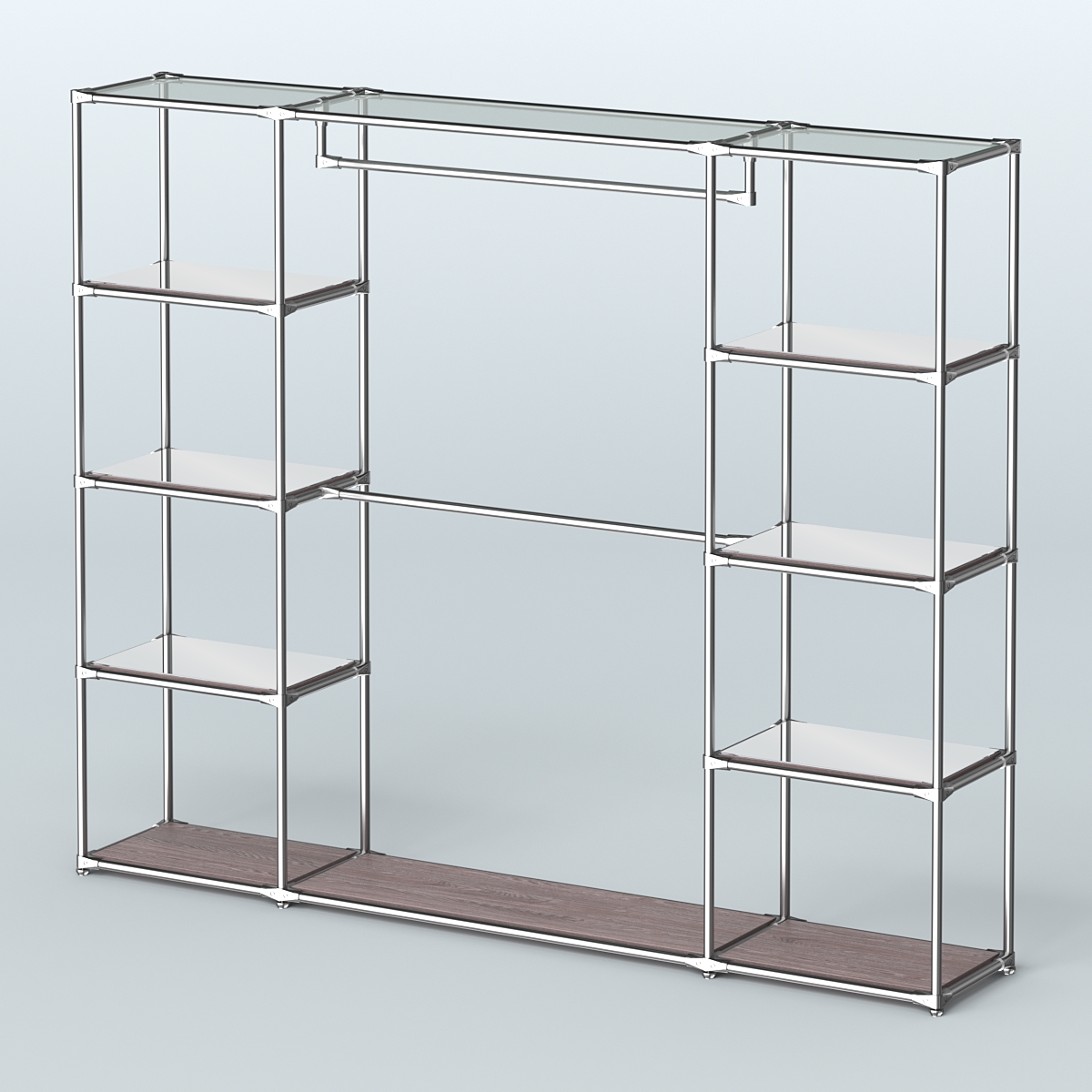 Торговая система ХРОМ без ДСП 2430 мм с зеркальными полками и поручнями №3 Ясень Анкор темный