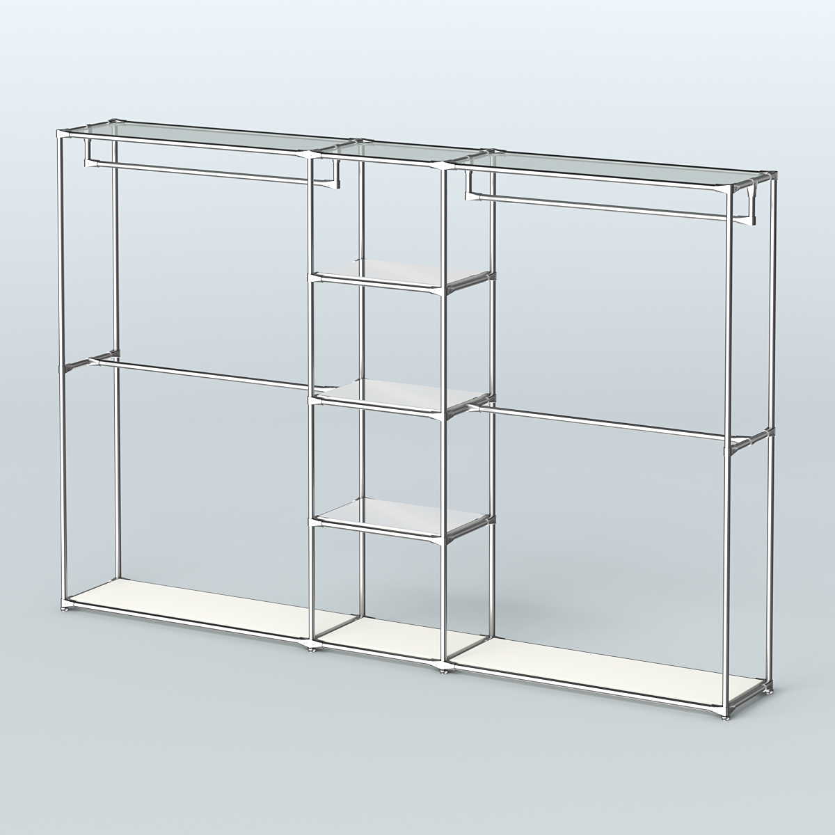 Торговая система ХРОМ без ДСП 3030 мм с зеркальными полками и поручнями №4 Белый